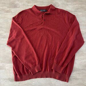 Paul Fredrick Mens XL red long sleeve polo shirt silk, cotton & cashmere blend
